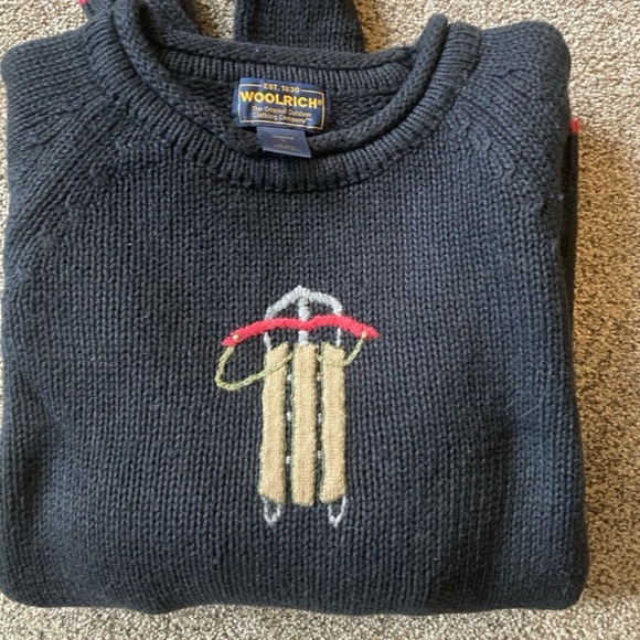 ❤️VTG Woolrich women’s black sweater sz L crew neck with sled on front cotton - Picture 2 of 4